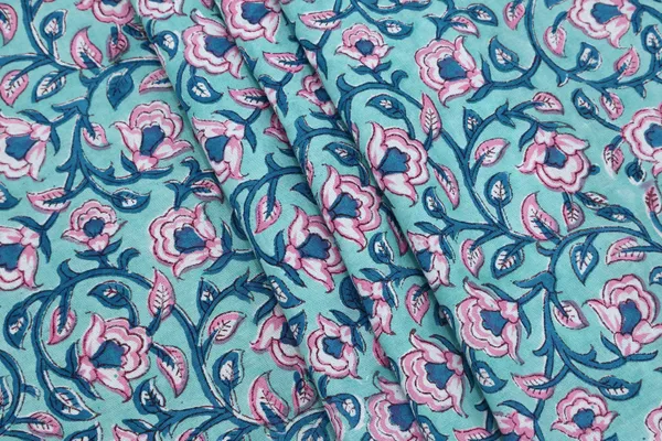 Blue_Cotton_Traditional_Floral_Hand_Block_Print_Unstiched_Material_For_Men's_Kurta_Shirts_&_Women's_Kurti_and_Other_Dress_Material