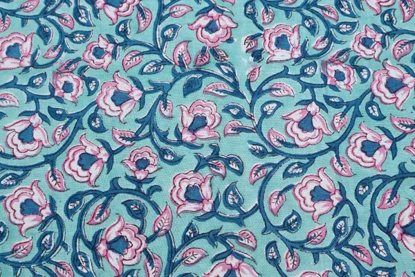 Blue_Cotton_Traditional_Floral_Hand_Block_Print_Unstiched_Material_For_Men's_Kurta_Shirts_&_Women's_Kurti_and_Other_Dress_Material