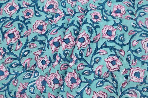 Blue_Cotton_Traditional_Floral_Hand_Block_Print_Unstiched_Material_For_Men's_Kurta_Shirts_&_Women's_Kurti_and_Other_Dress_Material