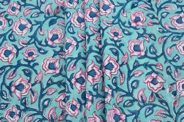 Blue_Cotton_Traditional_Floral_Hand_Block_Print_Unstiched_Material_For_Men's_Kurta_Shirts_&_Women's_Kurti_and_Other_Dress_Material