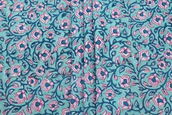 Blue_Cotton_Traditional_Floral_Hand_Block_Print_Unstiched_Material_For_Men's_Kurta_Shirts_&_Women's_Kurti_and_Other_Dress_Material