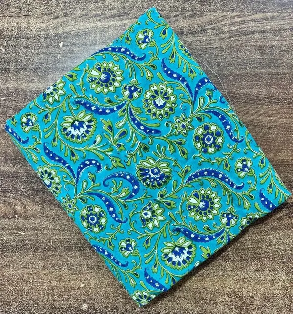 Blue_Cotton_Traditional_Floral_Hand_Block_Print_Unstiched_Material_For_Men's_Kurta_Shirts_&_Women's_Kurti_and_Other_Dress_Material