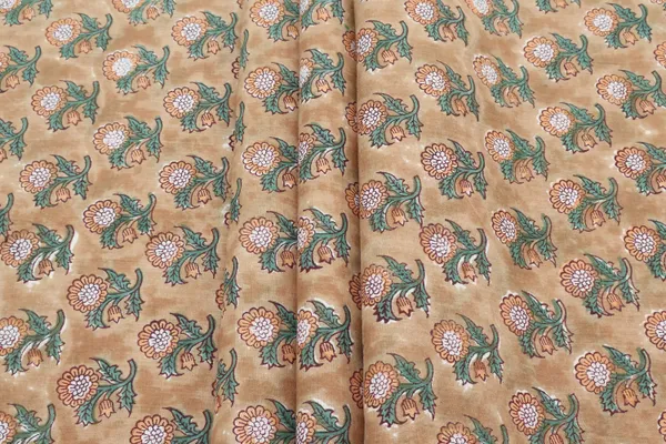 Brown_Cotton_Traditional_Floral_Hand_Block_Print_Unstiched_Material_For_Men's_Kurta_Shirts_&_Women's_Kurti_and_Other_Dress_Material