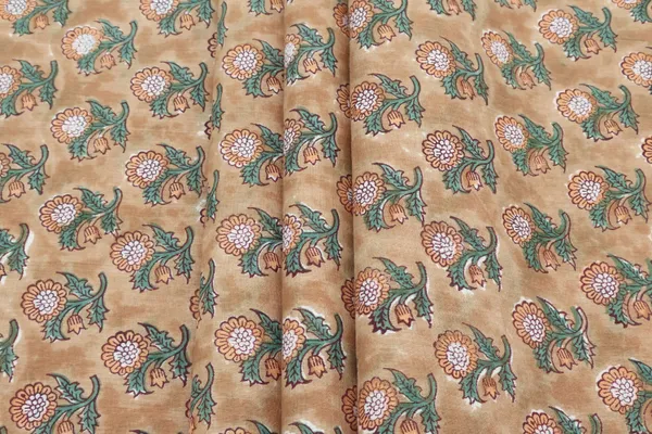 Brown_Cotton_Traditional_Floral_Hand_Block_Print_Unstiched_Material_For_Men's_Kurta_Shirts_&_Women's_Kurti_and_Other_Dress_Material