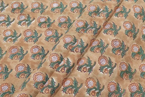 Brown_Cotton_Traditional_Floral_Hand_Block_Print_Unstiched_Material_For_Men's_Kurta_Shirts_&_Women's_Kurti_and_Other_Dress_Material