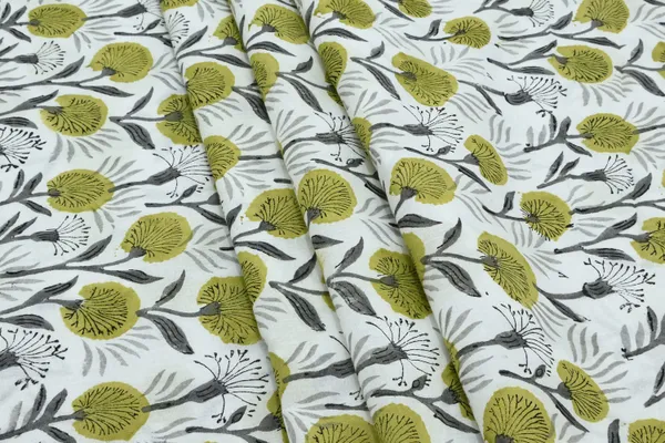 Green_Cotton_Traditional_Floral_Hand_Block_Print_Unstiched_Material_For_Men's_Kurta_Shirts_&_Women's_Kurti_and_Other_Dress_Material