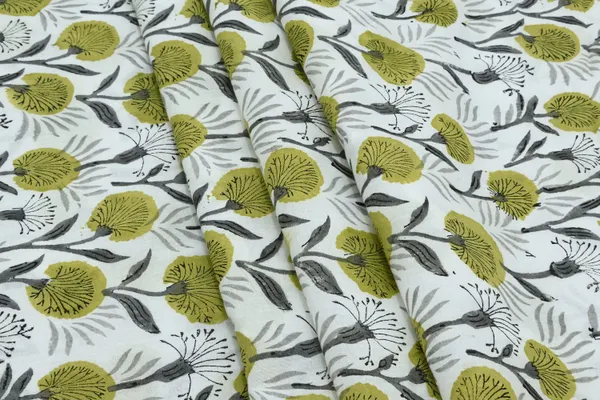Green_Cotton_Traditional_Floral_Hand_Block_Print_Unstiched_Material_For_Men's_Kurta_Shirts_&_Women's_Kurti_and_Other_Dress_Material