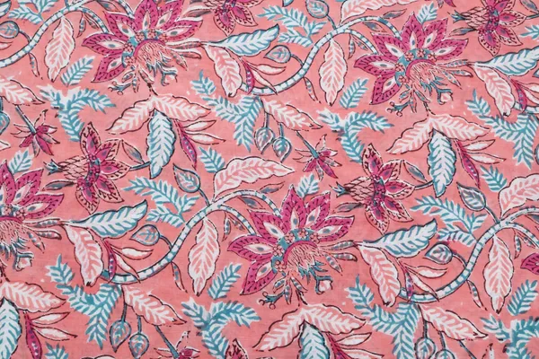 Peach_Cotton_Traditional_Floral_Hand_Block_Print_Unstiched_Material_For_Men's_Kurta_Shirts_&_Women's_Kurti_and_Other_Dress_Material