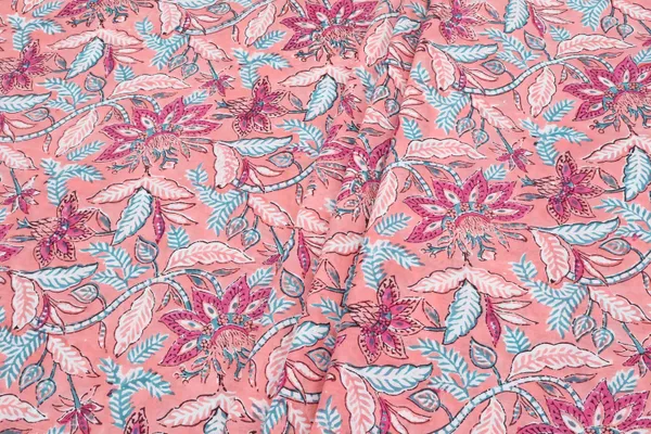 Peach_Cotton_Traditional_Floral_Hand_Block_Print_Unstiched_Material_For_Men's_Kurta_Shirts_&_Women's_Kurti_and_Other_Dress_Material