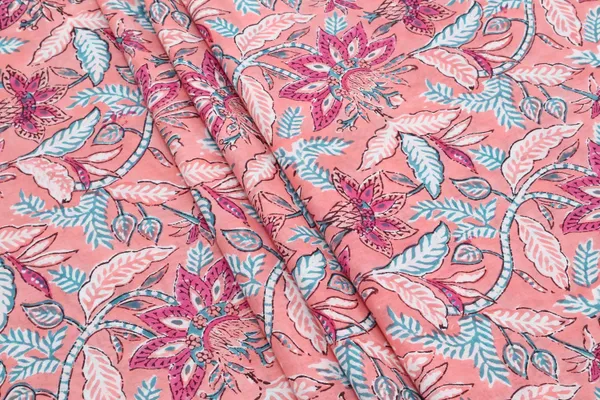 Peach_Cotton_Traditional_Floral_Hand_Block_Print_Unstiched_Material_For_Men's_Kurta_Shirts_&_Women's_Kurti_and_Other_Dress_Material