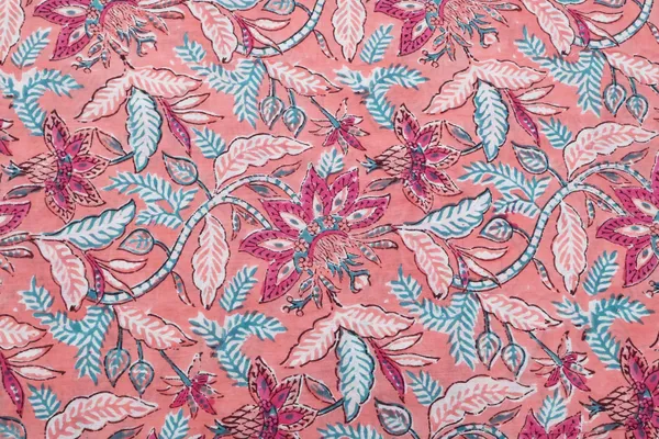 Peach_Cotton_Traditional_Floral_Hand_Block_Print_Unstiched_Material_For_Men's_Kurta_Shirts_&_Women's_Kurti_and_Other_Dress_Material