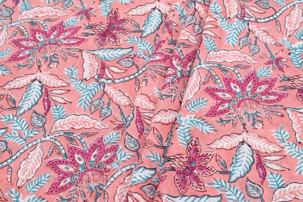 Peach_Cotton_Traditional_Floral_Hand_Block_Print_Unstiched_Material_For_Men's_Kurta_Shirts_&_Women's_Kurti_and_Other_Dress_Material