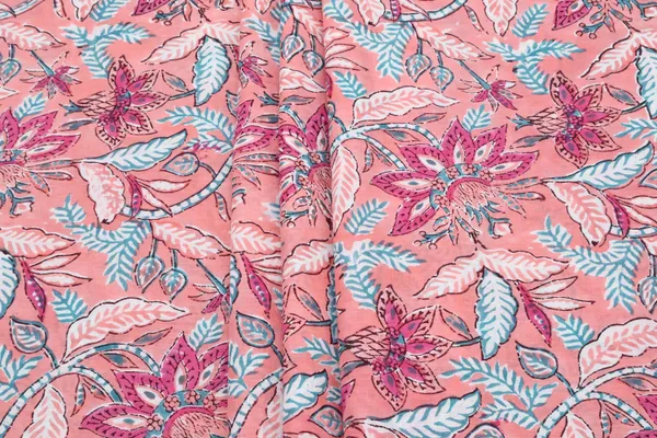 Peach_Cotton_Traditional_Floral_Hand_Block_Print_Unstiched_Material_For_Men's_Kurta_Shirts_&_Women's_Kurti_and_Other_Dress_Material