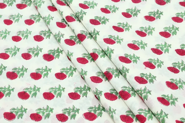 White_Cotton_Traditional_Floral_Hand_Block_Print_Unstiched_Material_For_Men's_Kurta_Shirts_&_Women's_Kurti_and_Other_Dress_Material