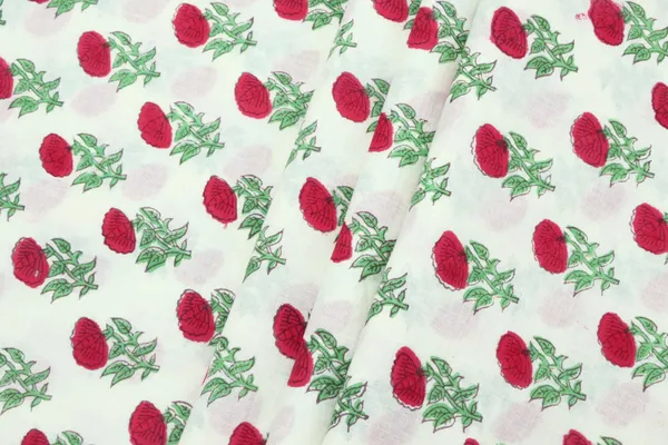 White_Cotton_Traditional_Floral_Hand_Block_Print_Unstiched_Material_For_Men's_Kurta_Shirts_&_Women's_Kurti_and_Other_Dress_Material