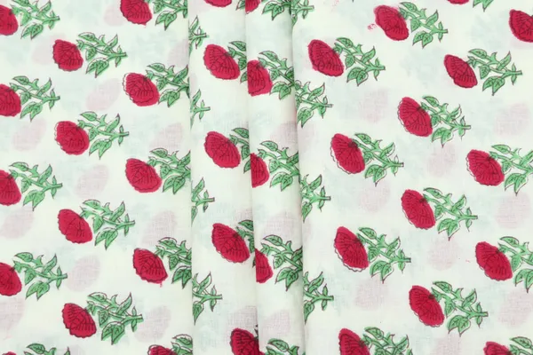 White_Cotton_Traditional_Floral_Hand_Block_Print_Unstiched_Material_For_Men's_Kurta_Shirts_&_Women's_Kurti_and_Other_Dress_Material