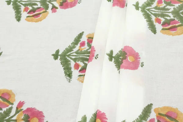White_Cotton_Traditional_Floral_Hand_Block_Print_Unstiched_Material_For_Men's_Kurta_Shirts_&_Women's_Kurti_and_Other_Dress_Material
