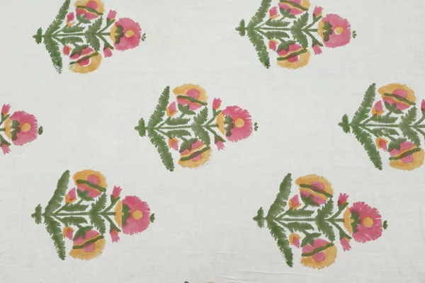 White_Cotton_Traditional_Floral_Hand_Block_Print_Unstiched_Material_For_Men's_Kurta_Shirts_&_Women's_Kurti_and_Other_Dress_Material