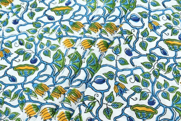 Green_Cotton_Traditional_Floral_Hand_Block_Print_Unstiched_Material_For_Men's_Kurta_Shirts_&_Women's_Kurti_and_Other_Dress_Material