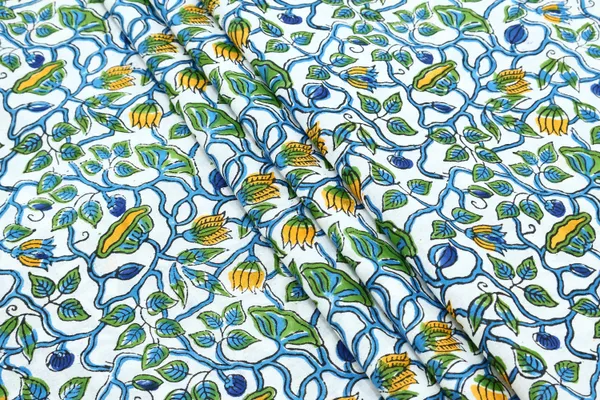 Green_Cotton_Traditional_Floral_Hand_Block_Print_Unstiched_Material_For_Men's_Kurta_Shirts_&_Women's_Kurti_and_Other_Dress_Material