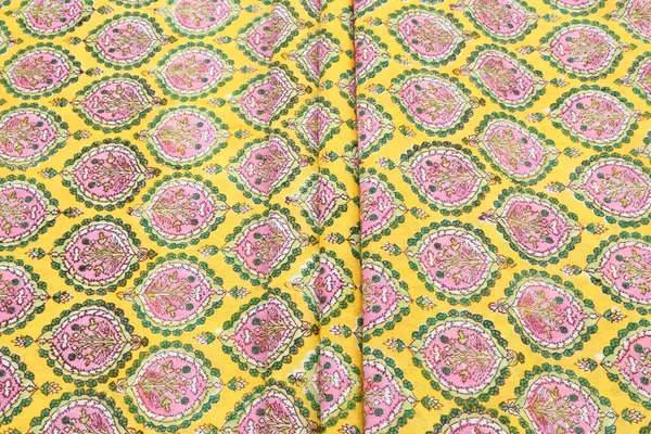 Yellow_Cotton_Traditional_Floral_Hand_Block_Print_Unstiched_Material_For_Men's_Kurta_Shirts_&_Women's_Kurti_and_Other_Dress_Material