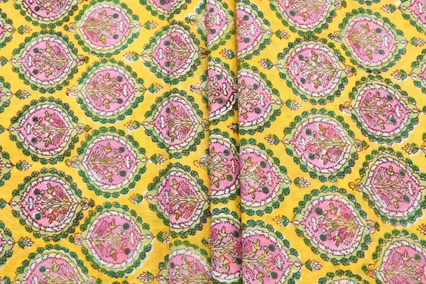 Yellow_Cotton_Traditional_Floral_Hand_Block_Print_Unstiched_Material_For_Men's_Kurta_Shirts_&_Women's_Kurti_and_Other_Dress_Material