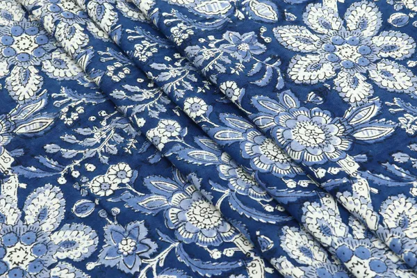 Blue_Cotton_Floral_Hand__Flower_Traditional_|_Print_Unstiched_Material_For_Men's_Kurta_Shirts_&_Women's_Kurti_and_Other_Dress_Material