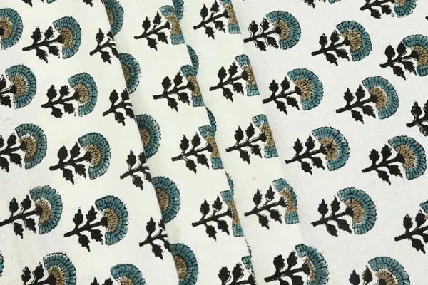 White_Cotton_Traditional_Floral_Hand_Block_Print_Unstiched_Material_For_Men's_Kurta_Shirts_&_Women's_Kurti_and_Other_Dress_Material