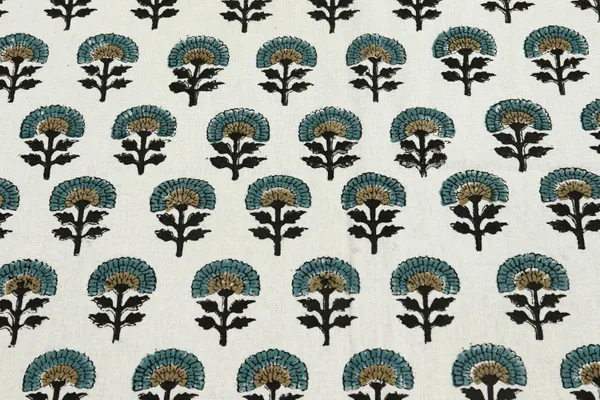 White_Cotton_Traditional_Floral_Hand_Block_Print_Unstiched_Material_For_Men's_Kurta_Shirts_&_Women's_Kurti_and_Other_Dress_Material