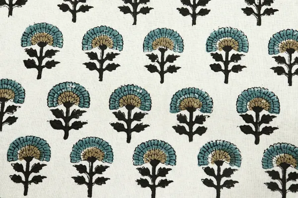 White_Cotton_Traditional_Floral_Hand_Block_Print_Unstiched_Material_For_Men's_Kurta_Shirts_&_Women's_Kurti_and_Other_Dress_Material