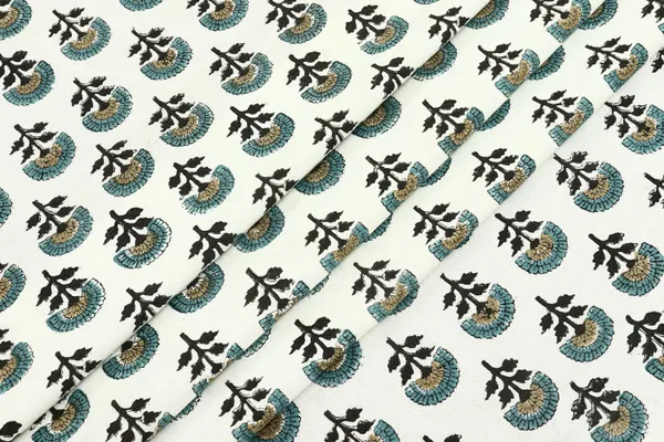 White_Cotton_Traditional_Floral_Hand_Block_Print_Unstiched_Material_For_Men's_Kurta_Shirts_&_Women's_Kurti_and_Other_Dress_Material