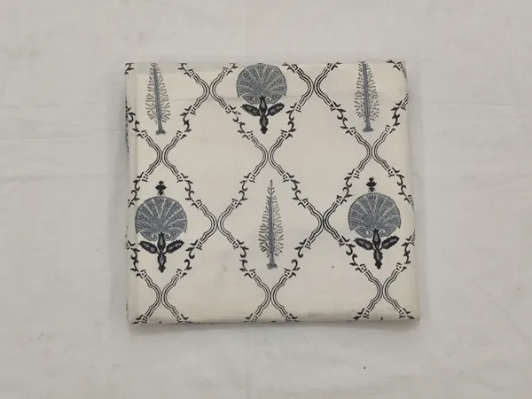 White_Cotton_Traditional_Floral_Hand_Block_Print_Unstiched_Material_For_Men's_Kurta_Shirts_&_Women's_Kurti_and_Other_Dress_Material