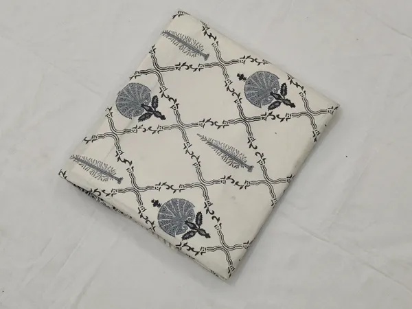 White_Cotton_Traditional_Floral_Hand_Block_Print_Unstiched_Material_For_Men's_Kurta_Shirts_&_Women's_Kurti_and_Other_Dress_Material