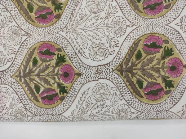White_Cotton_Traditional_Floral_Hand_Block_Print_Unstiched_Material_For_Men's_Kurta_Shirts_&_Women's_Kurti_and_Other_Dress_Material