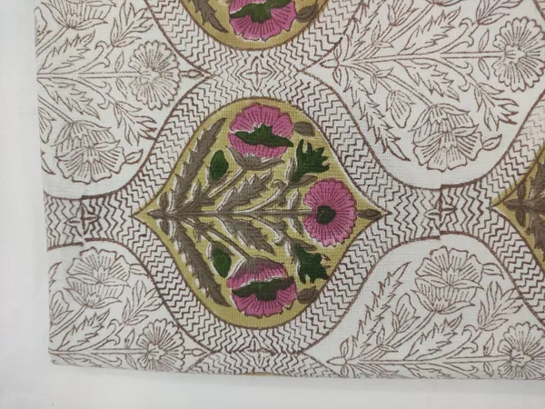 White_Cotton_Traditional_Floral_Hand_Block_Print_Unstiched_Material_For_Men's_Kurta_Shirts_&_Women's_Kurti_and_Other_Dress_Material