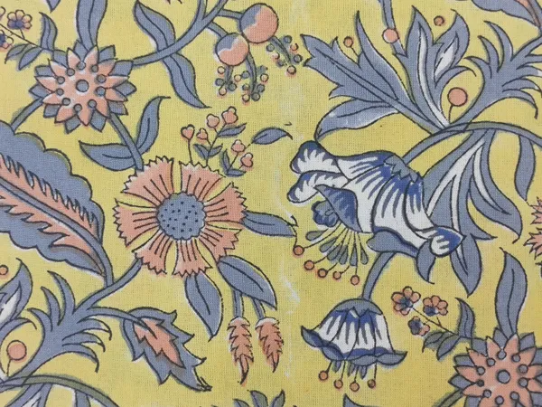 Yellow_Cotton_Traditional_Floral_Hand_Block_Print_Unstiched_Material_For_Men's_Kurta_Shirts_&_Women's_Kurti_and_Other_Dress_Material