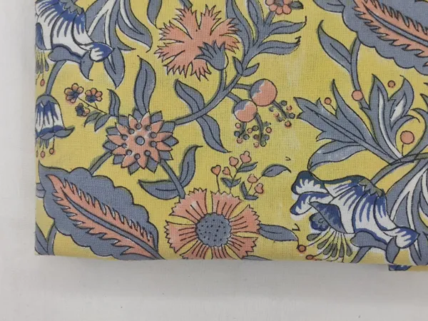 Yellow_Cotton_Traditional_Floral_Hand_Block_Print_Unstiched_Material_For_Men's_Kurta_Shirts_&_Women's_Kurti_and_Other_Dress_Material