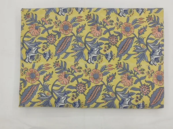 Yellow_Cotton_Traditional_Floral_Hand_Block_Print_Unstiched_Material_For_Men's_Kurta_Shirts_&_Women's_Kurti_and_Other_Dress_Material