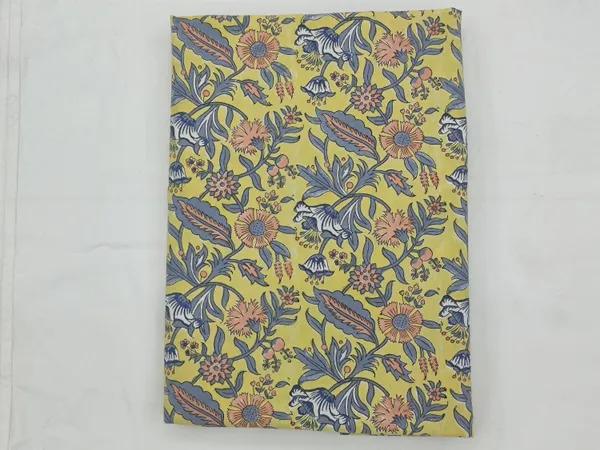 Yellow_Cotton_Traditional_Floral_Hand_Block_Print_Unstiched_Material_For_Men's_Kurta_Shirts_&_Women's_Kurti_and_Other_Dress_Material