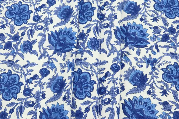 Blue_Cotton_Traditional_Floral_Hand_Block_Print_Unstiched_Material_For_Men's_Kurta_Shirts_&_Women's_Kurti_and_Other_Dress_Material