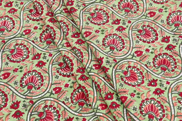 Green_Cotton_Traditional_Floral_Hand_Block_Print_Unstiched_Material_For_Men's_Kurta_Shirts_&_Women's_Kurti_and_Other_Dress_Material
