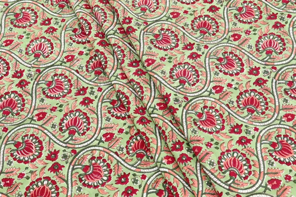 Green_Cotton_Traditional_Floral_Hand_Block_Print_Unstiched_Material_For_Men's_Kurta_Shirts_&_Women's_Kurti_and_Other_Dress_Material