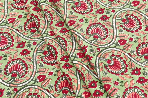 Green_Cotton_Traditional_Floral_Hand_Block_Print_Unstiched_Material_For_Men's_Kurta_Shirts_&_Women's_Kurti_and_Other_Dress_Material