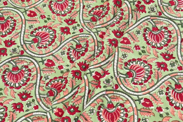 Green_Cotton_Traditional_Floral_Hand_Block_Print_Unstiched_Material_For_Men's_Kurta_Shirts_&_Women's_Kurti_and_Other_Dress_Material