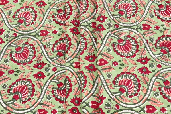 Green_Cotton_Traditional_Floral_Hand_Block_Print_Unstiched_Material_For_Men's_Kurta_Shirts_&_Women's_Kurti_and_Other_Dress_Material