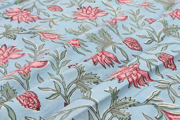 Blue_Cotton_Traditional_Floral_Hand_Block_Print_Unstiched_Material_For_Men's_Kurta_Shirts_&_Women's_Kurti_and_Other_Dress_Material