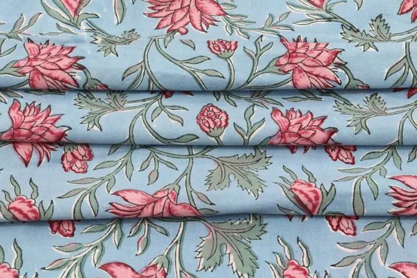 Blue_Cotton_Traditional_Floral_Hand_Block_Print_Unstiched_Material_For_Men's_Kurta_Shirts_&_Women's_Kurti_and_Other_Dress_Material