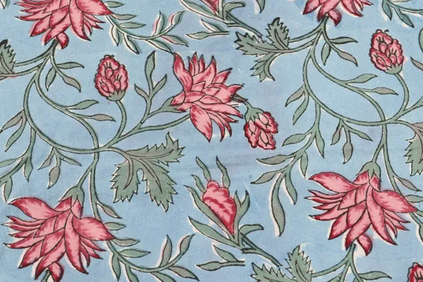 Blue_Cotton_Traditional_Floral_Hand_Block_Print_Unstiched_Material_For_Men's_Kurta_Shirts_&_Women's_Kurti_and_Other_Dress_Material