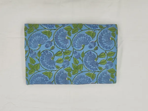 Blue_Cotton_Traditional_Floral_Hand_Block_Print_Unstiched_Material_For_Men's_Kurta_Shirts_&_Women's_Kurti_and_Other_Dress_Material