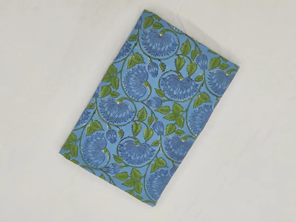 Blue_Cotton_Traditional_Floral_Hand_Block_Print_Unstiched_Material_For_Men's_Kurta_Shirts_&_Women's_Kurti_and_Other_Dress_Material